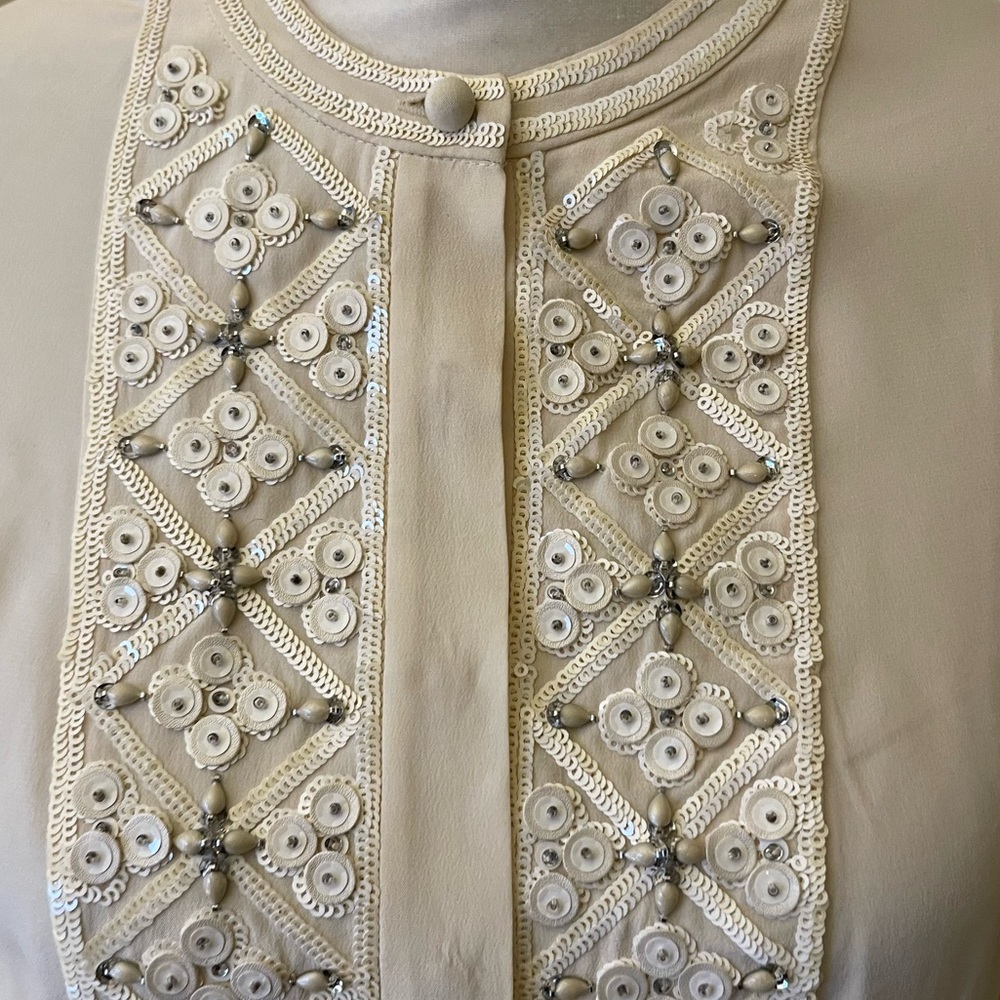 Tory Burch Ivory Embellished Silk Tunic Size 6 - Picture 5 of 16